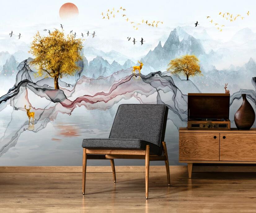3D Mountain Trees 156 Wall Murals