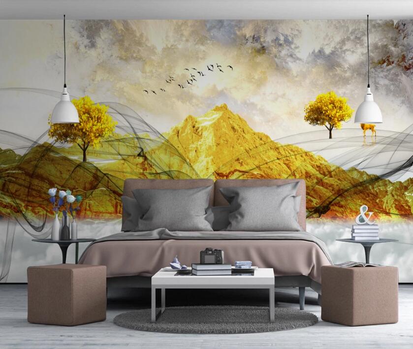 3D Yellow Mountains 152 Wall Murals