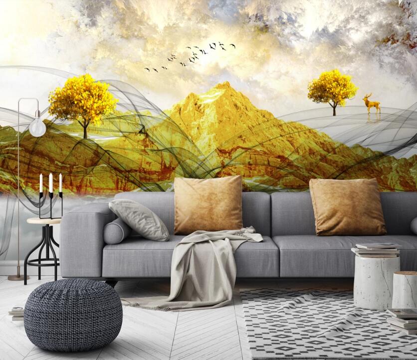 3D Yellow Mountains 152 Wall Murals