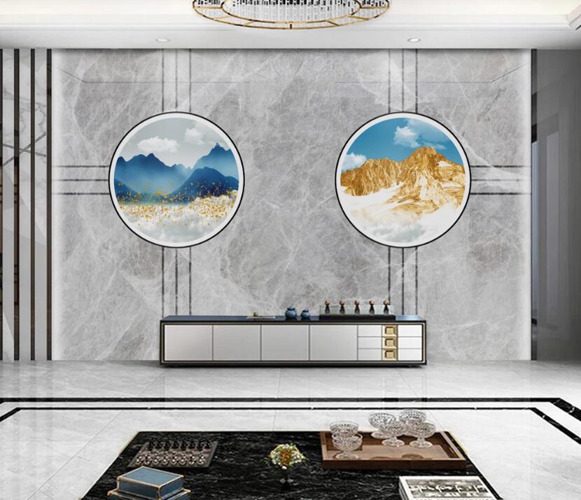 3D Round Fan Mountains 148 Wall Murals