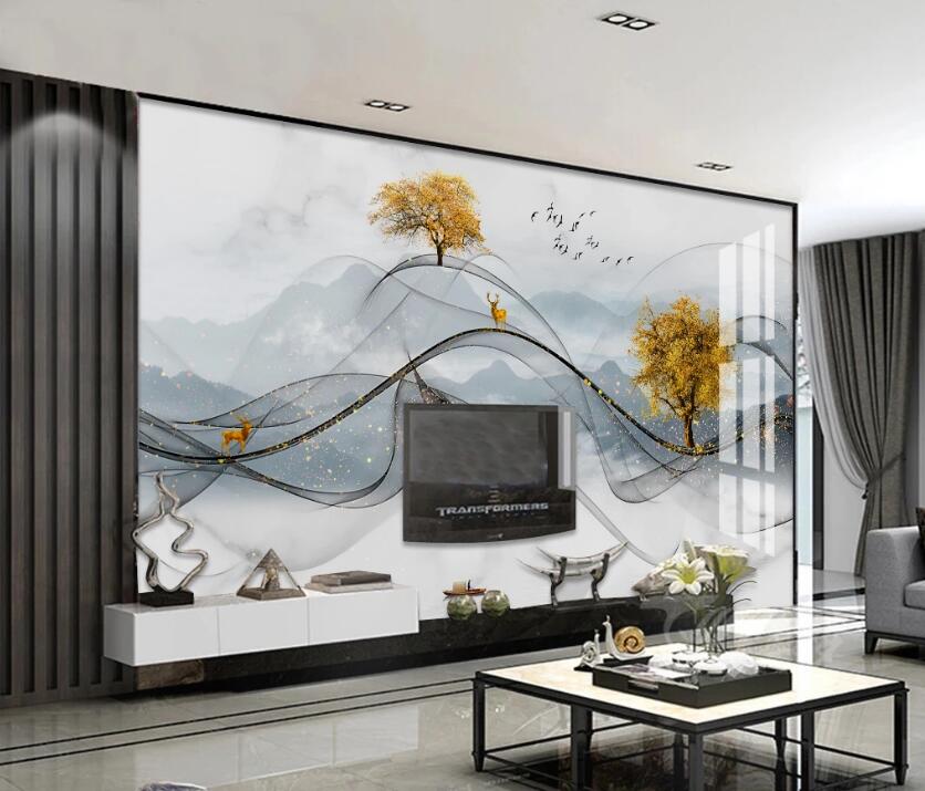 3D Alpine Distant Tree 146 Wall Murals