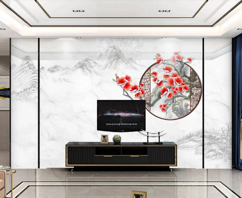 3D Screen Fan Safflower 138 Wall Murals