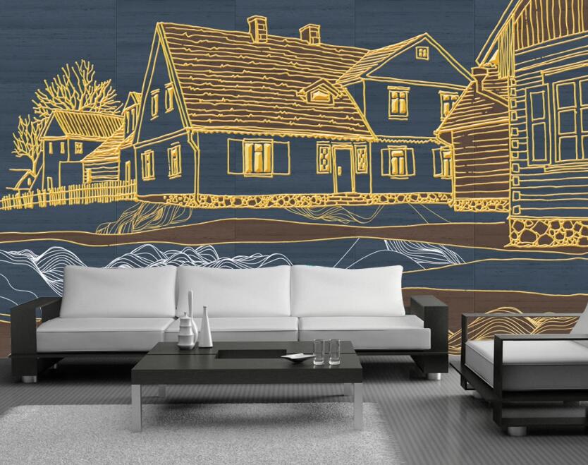 3D Golden Outline 137 Wall Murals