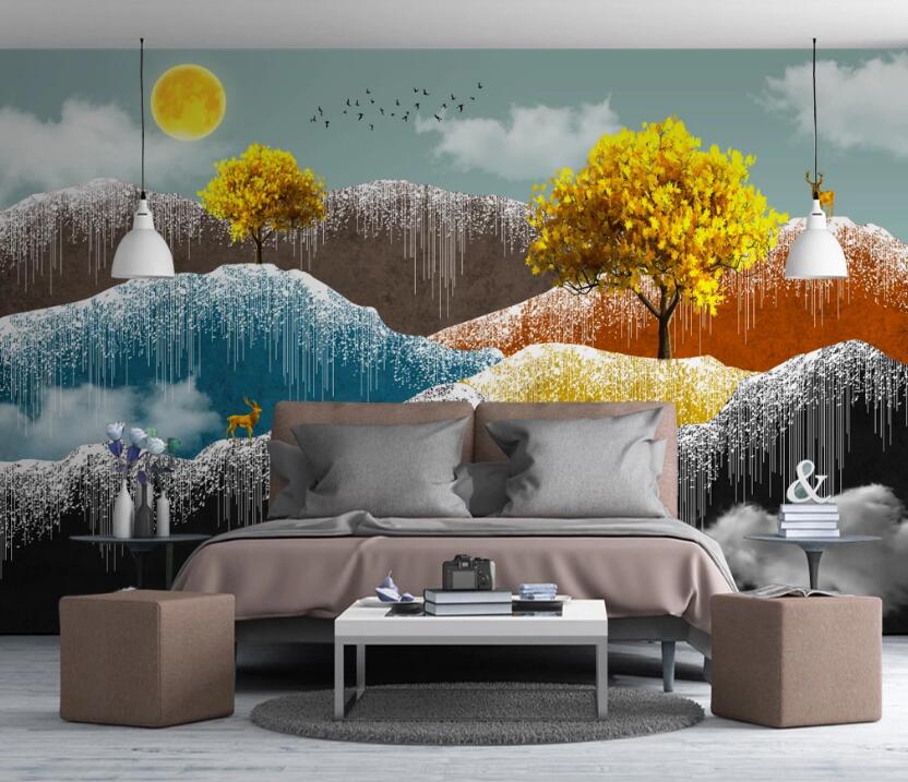 3D Five-color Mountains 133 Wall Murals