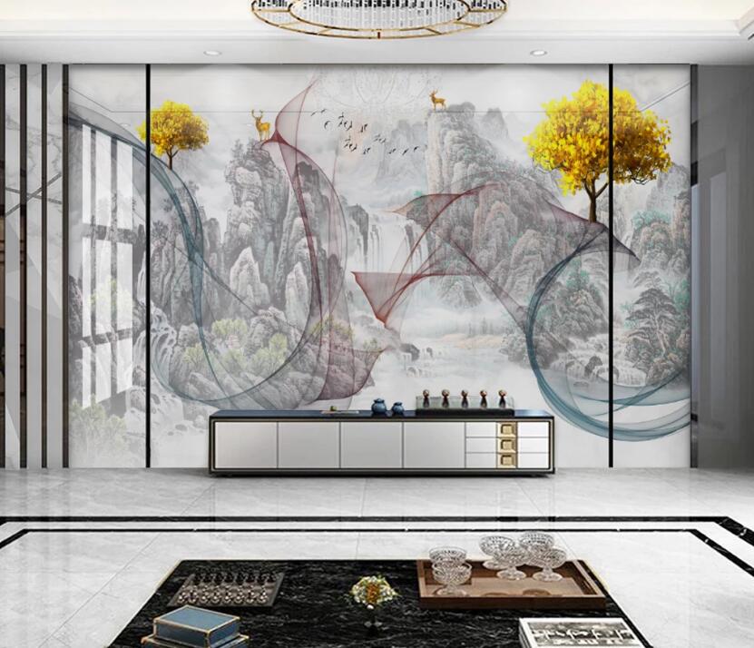 3D Alpine Trees 128 Wall Murals