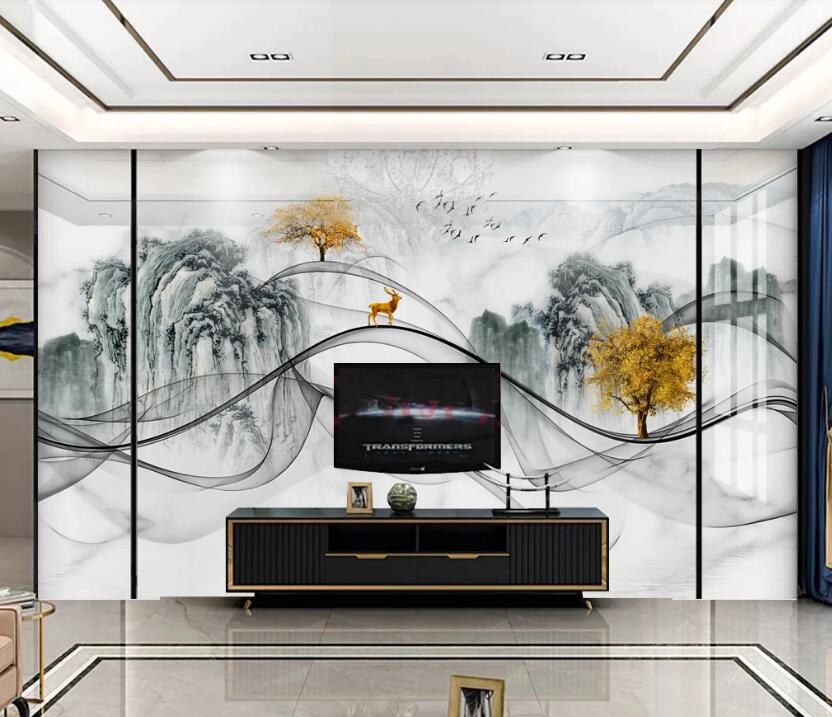 3D Ink Mountains 105 Wall Murals