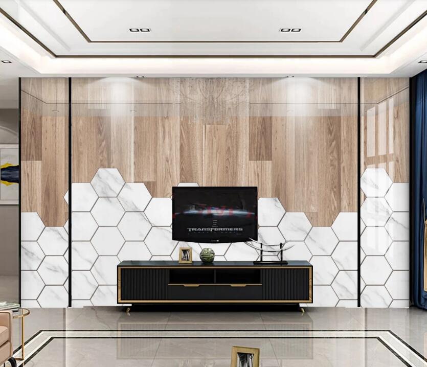 3D White Hexagon 101 Wall Murals