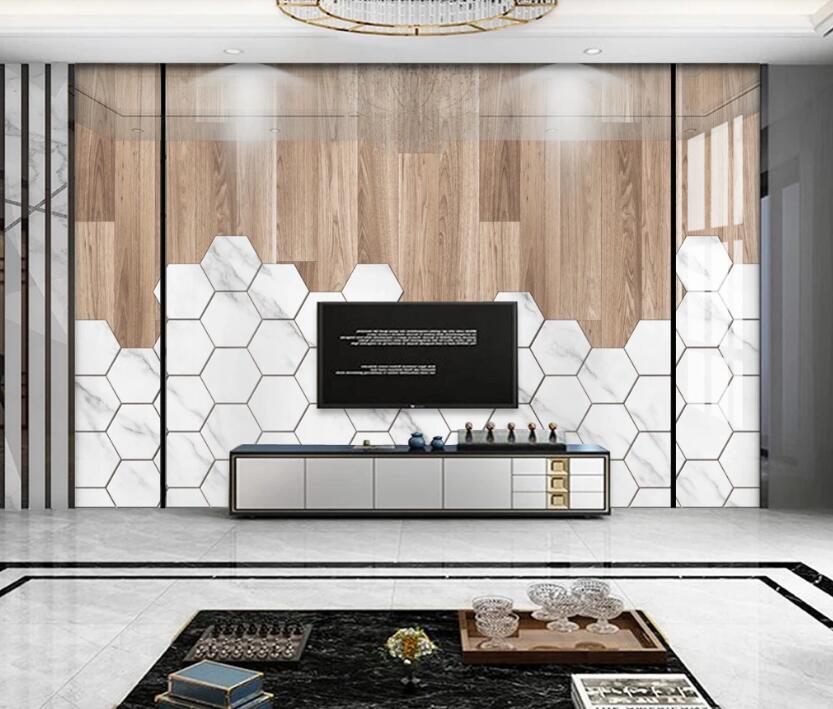 3D White Hexagon 101 Wall Murals