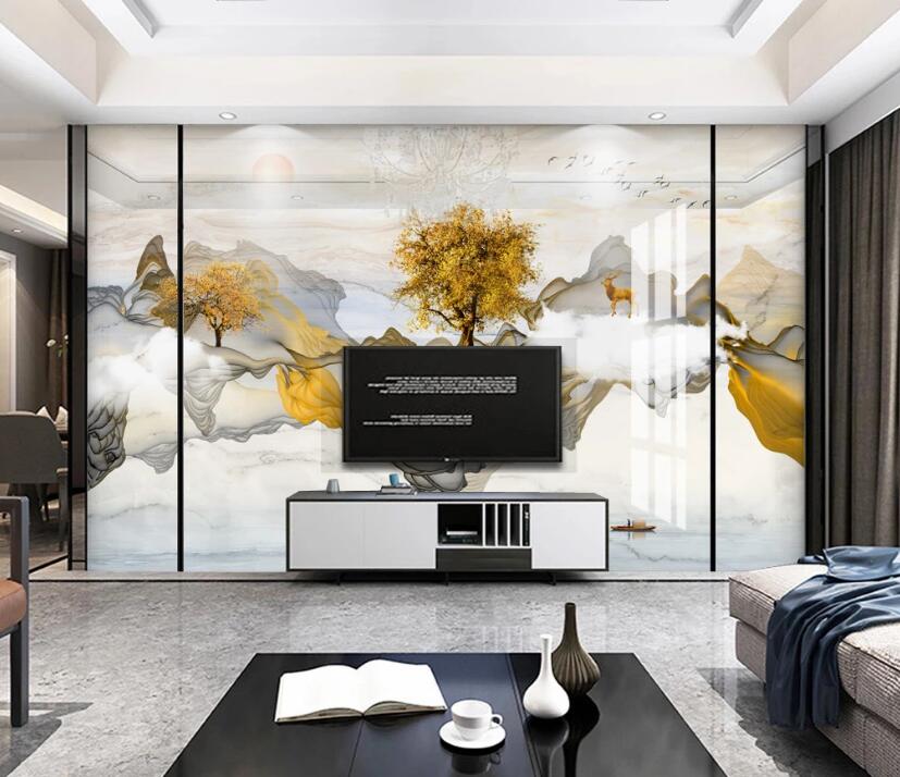 3D Yellow Trees 084 Wall Murals