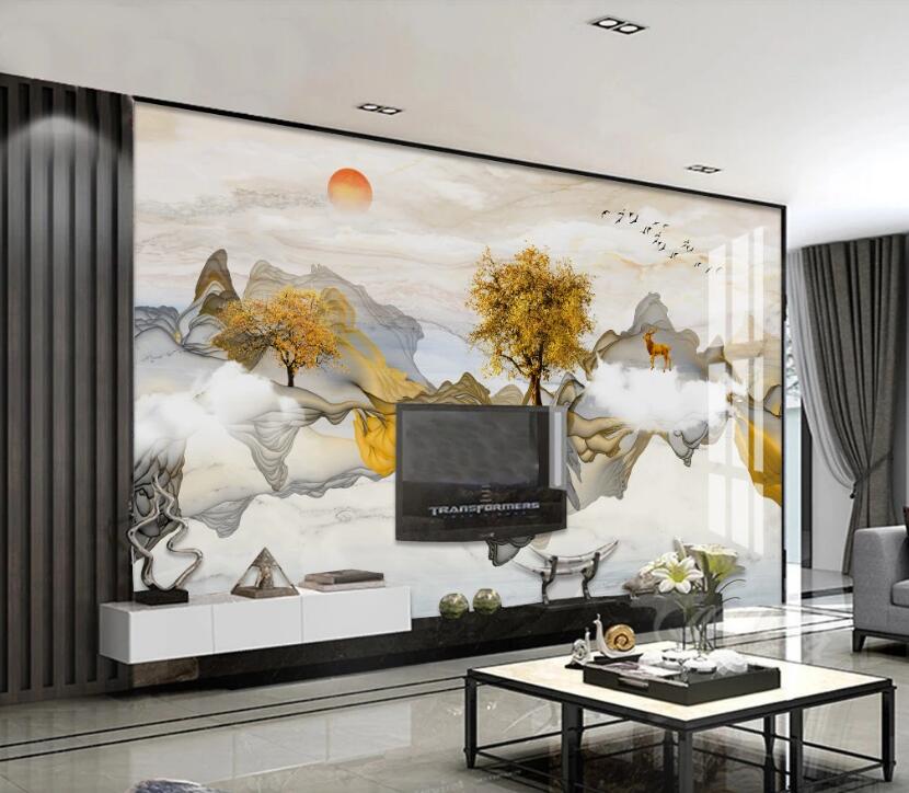 3D Yellow Trees 084 Wall Murals