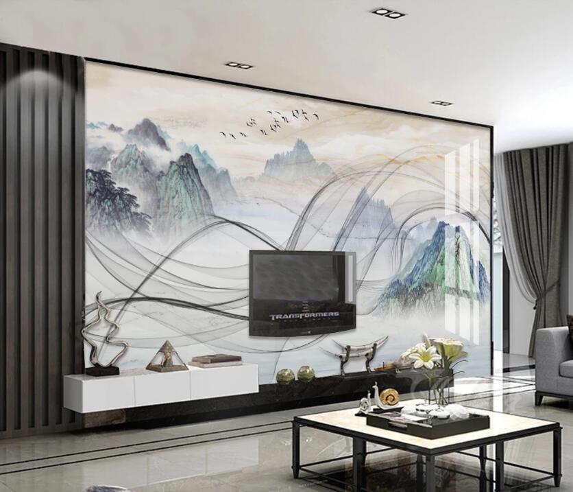 3D Mountain Silk Satin 079 Wall Murals