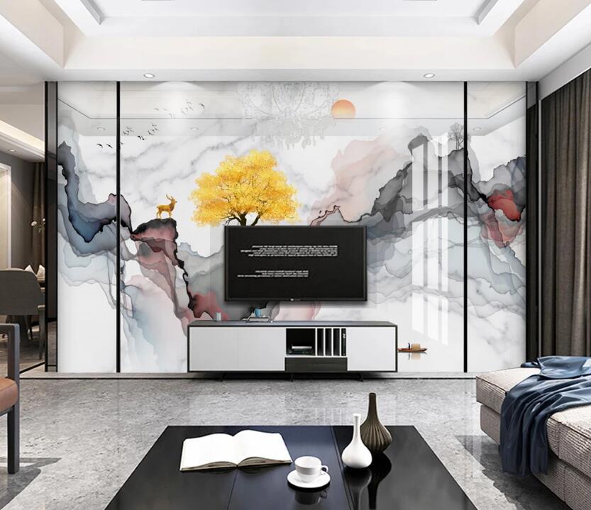 3D Yellow Tree 076 Wall Murals