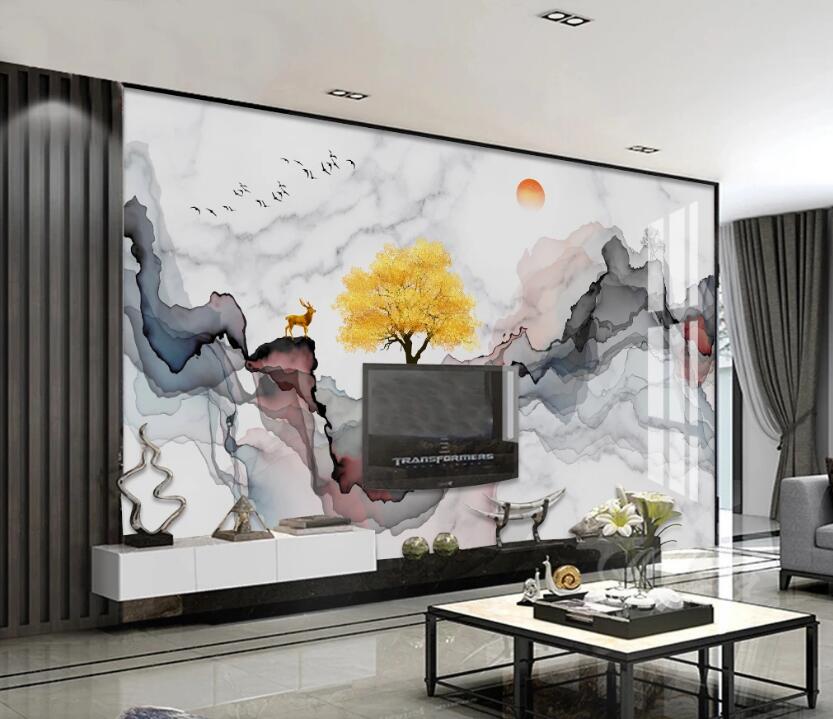3D Yellow Tree 076 Wall Murals