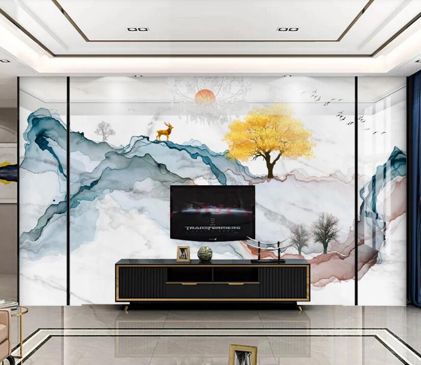 3D Yellow Tree 076 Wall Murals