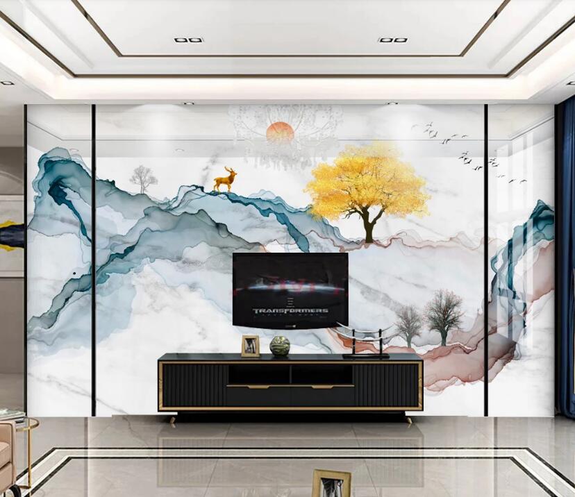 3D Mountain Deer 075 Wall Murals