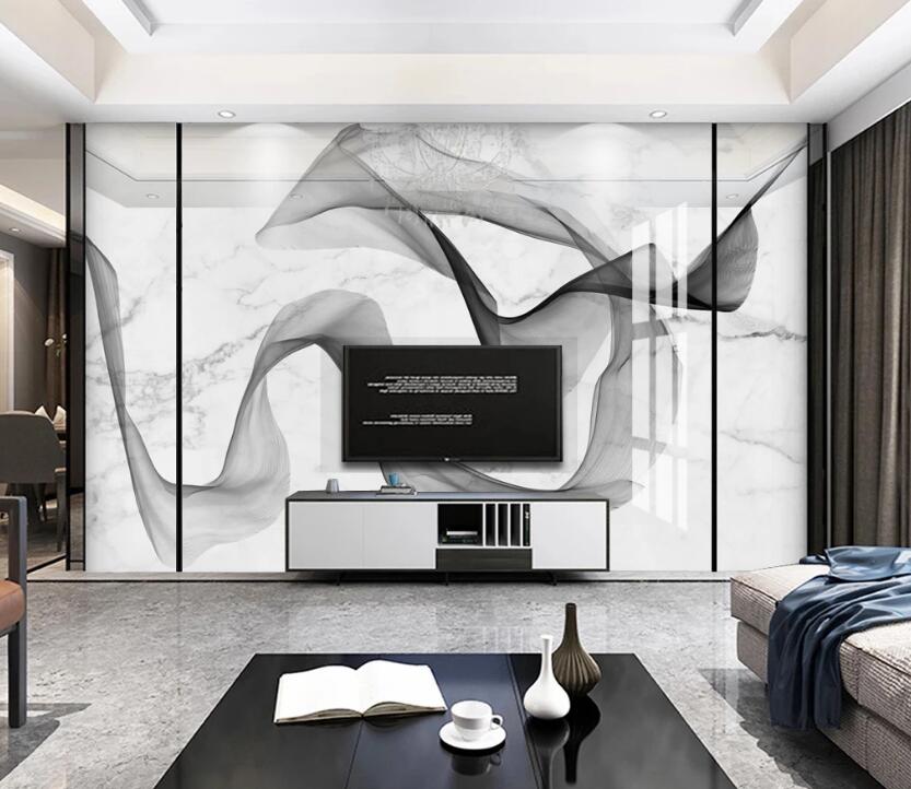 3D Black Ink Satin 066 Wall Murals