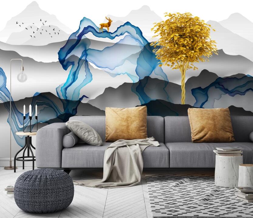 3D Black Distant Mountains 840  Wall Murals