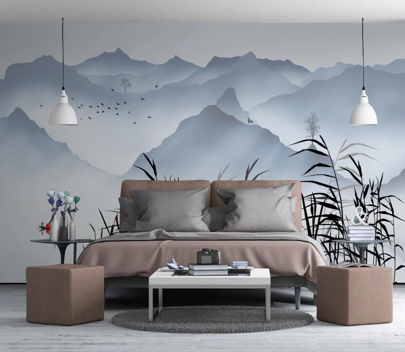3D Blue Distant Mountains 839 Wall Murals