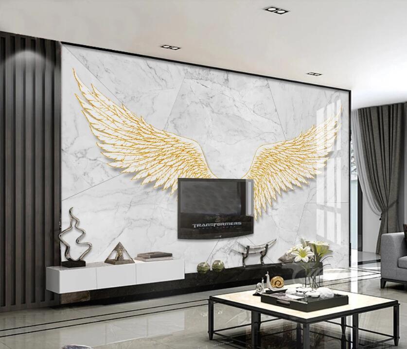 3D Golden Wings Feather 801 Wall Murals