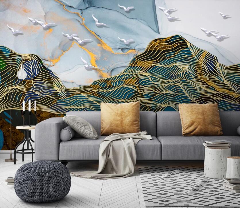 3D Golden Net Mountains 794 Wall Murals