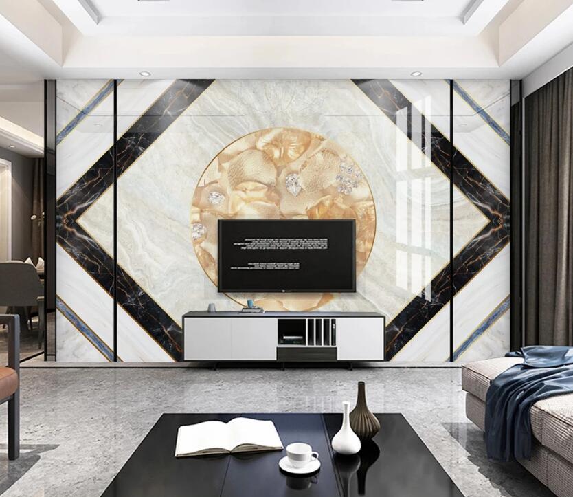 3D Golden Round Diamond 792 Wall Murals