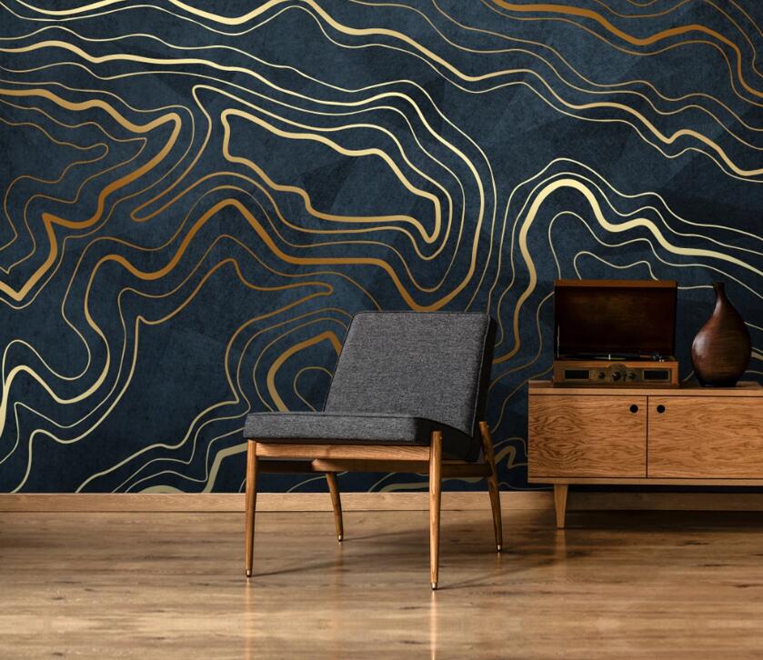 3D Golden Line Circular Wave 788 Wall Murals