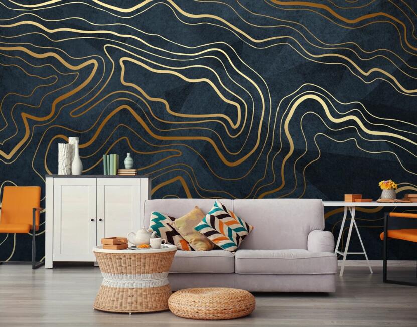 3D Golden Line Circular Wave 788 Wall Murals