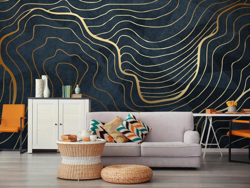 3D Gold Line Arc 787 Wall Murals