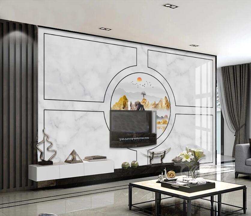 3D Golden Mountain Red Sun 784 Wall Murals