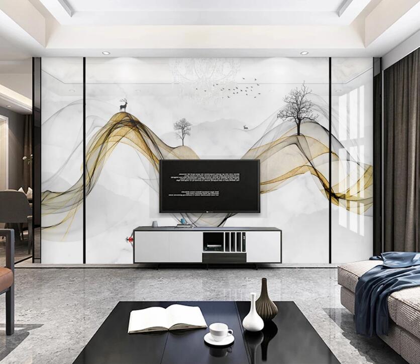 3D Light Gold Ribbon 781 Wall Murals