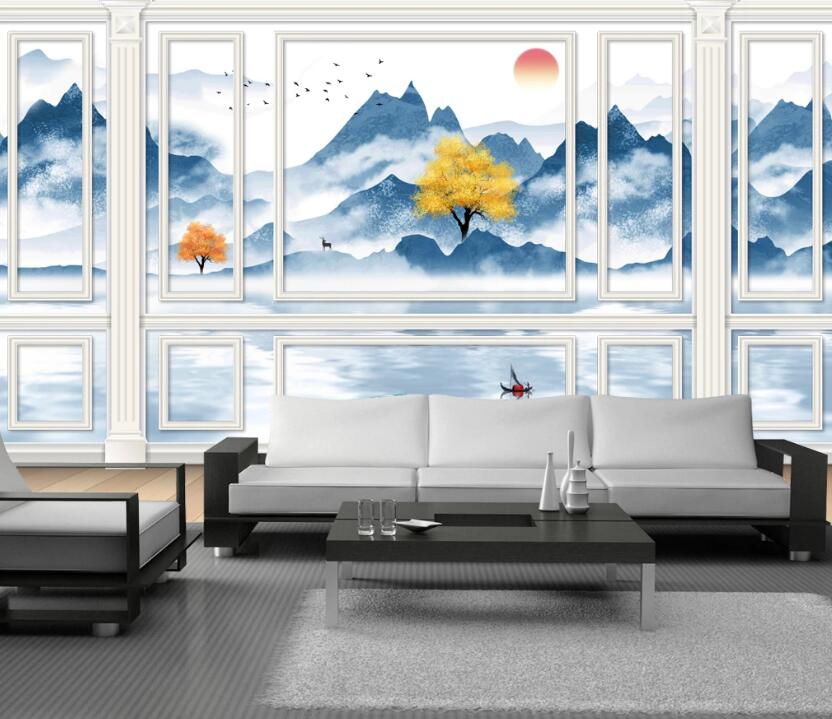 3D Blue Mountains Clouds 775 Wall Murals