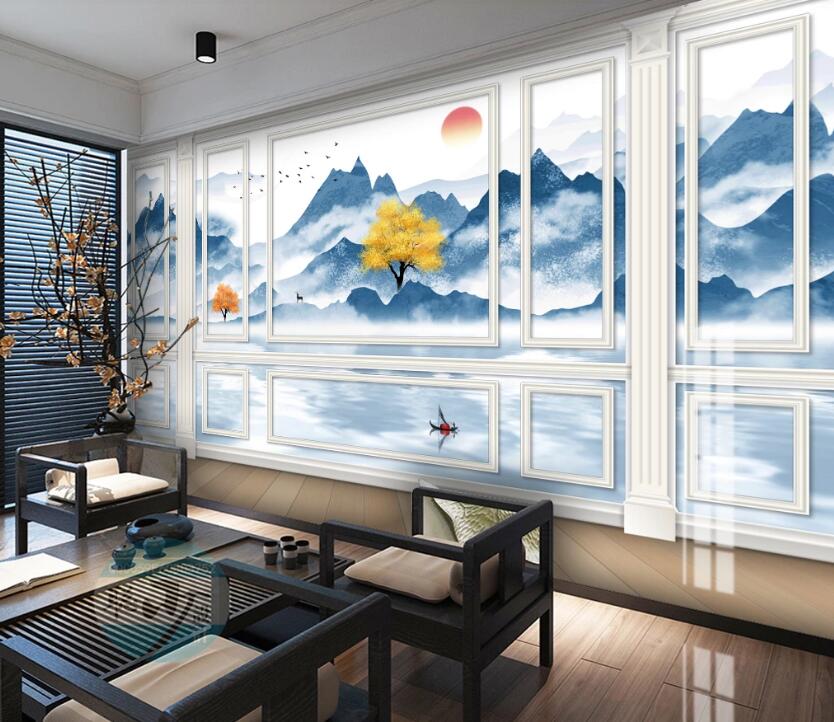 3D Blue Mountains Clouds 775 Wall Murals