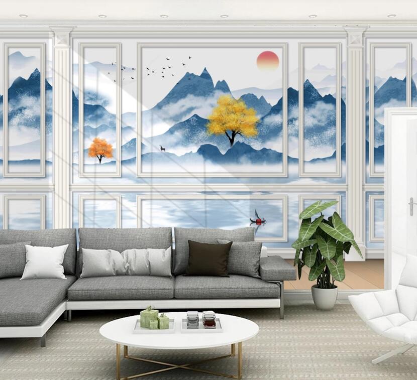 3D Blue Mountains Clouds 775 Wall Murals