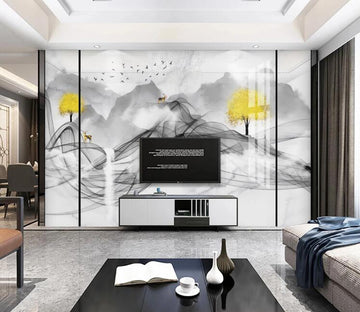 3D Ink Ribbon Yellow Trees 455 Wall Murals