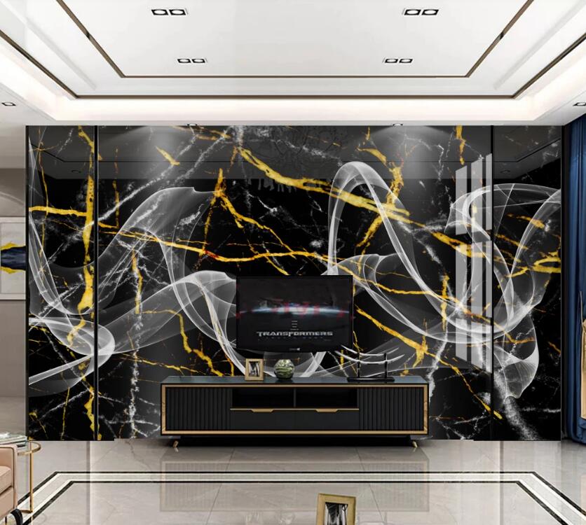 3D Black Texture White Ribbon 768 Wall Murals