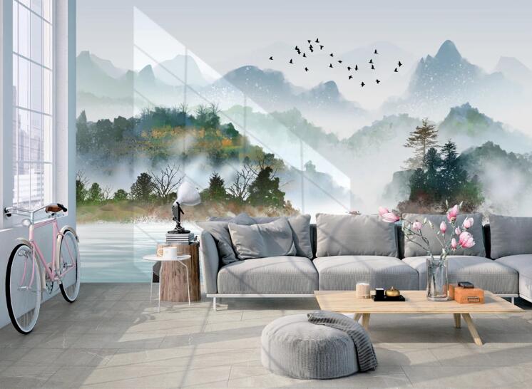 3D Green Hills And Green Waters 447 Wall Murals