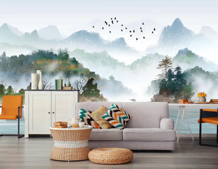 3D Green Hills And Green Waters 447 Wall Murals