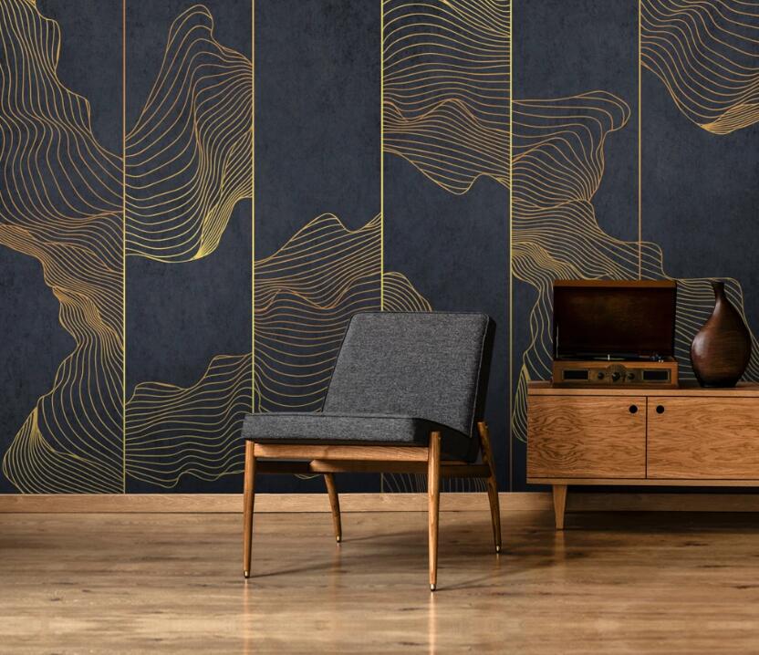 3D Long Grid Gold Net 727 Wall Murals