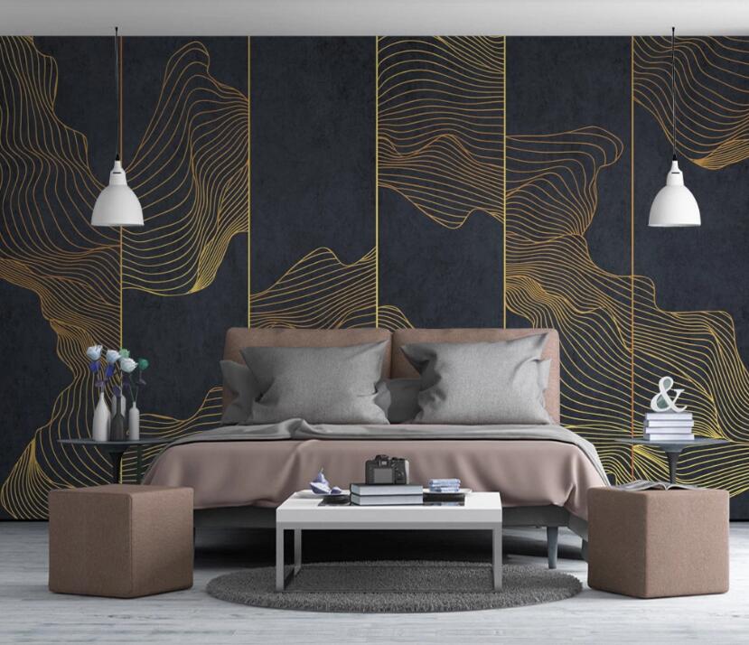 3D Long Grid Gold Net 727 Wall Murals