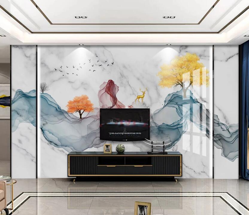 3D Orange Tree And Yellow Tree 725 Wall Murals