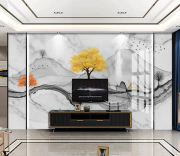 3D Middle Yellow Tree 724 Wall Murals