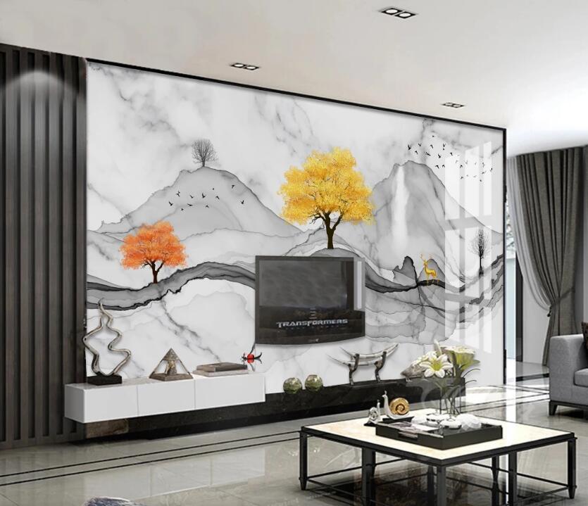 3D Middle Yellow Tree 724 Wall Murals