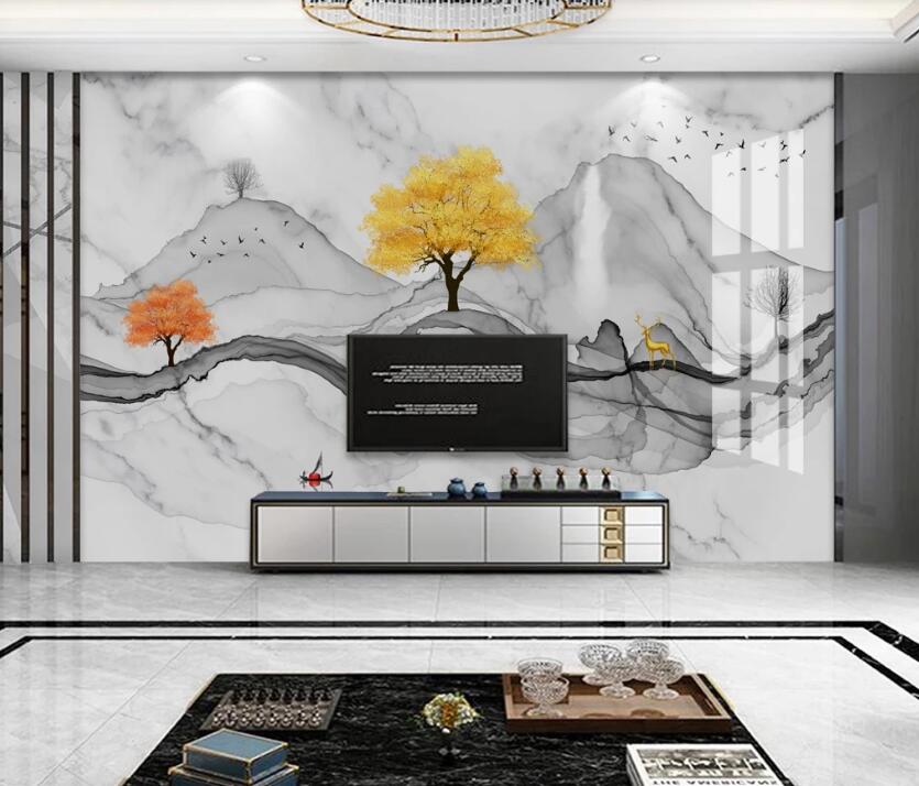 3D Middle Yellow Tree 724 Wall Murals