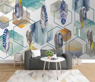 3D Blue Dyed Feathers 711 Wall Murals