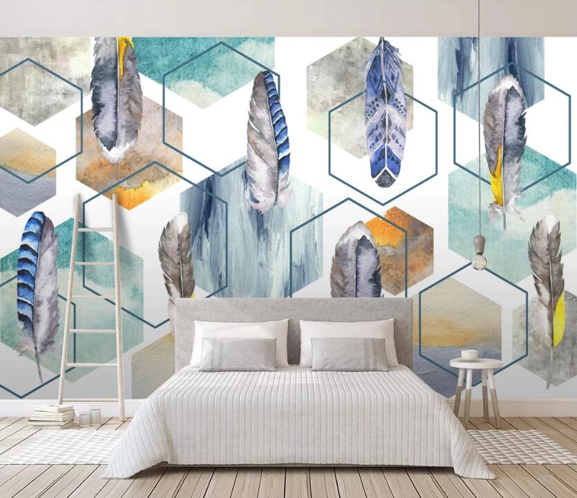 3D Blue Dyed Feathers 711 Wall Murals