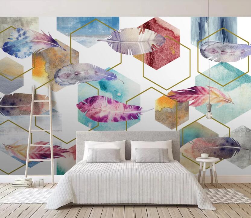 3D Color Dip Dyed Feathers 710 Wall Murals