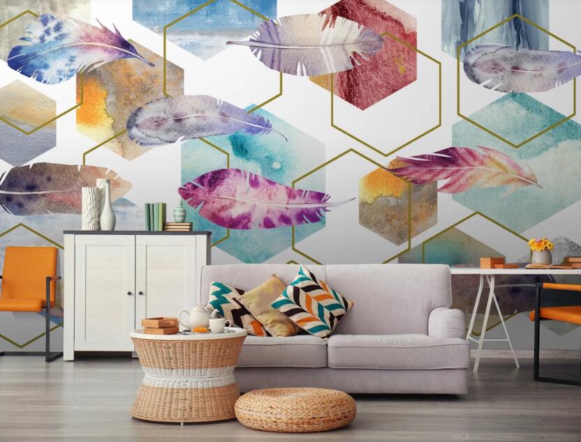 3D Color Dip Dyed Feathers 710 Wall Murals