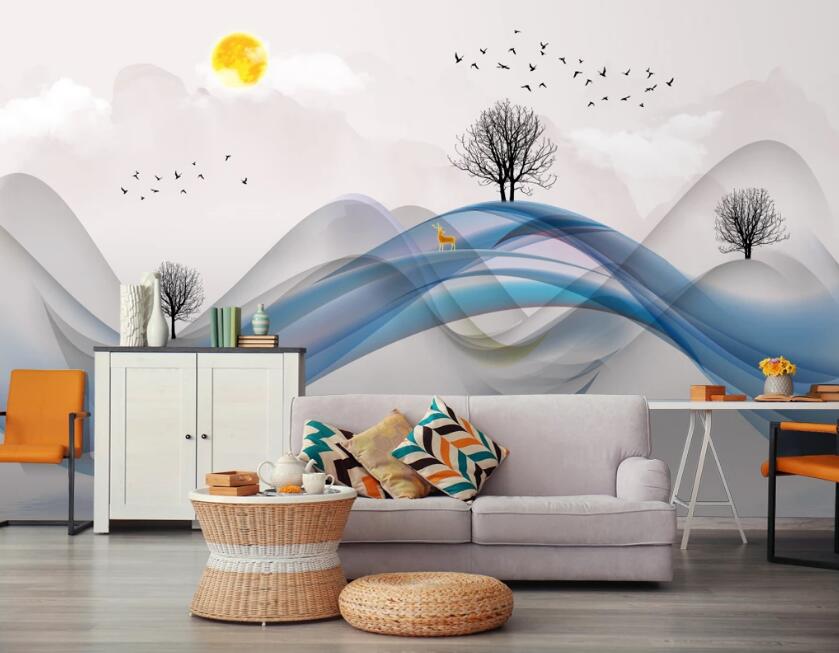 3D Blue Black Ribbon 701 Wall Murals