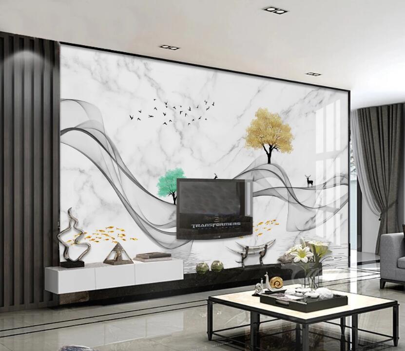 3D Yellow Tree And Green Tree 688 Wall Murals