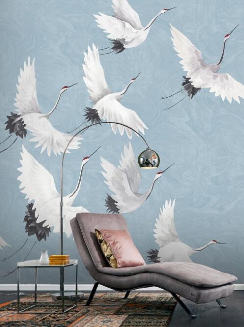 3D Flock Of Flying White birds 831 Wall Murals